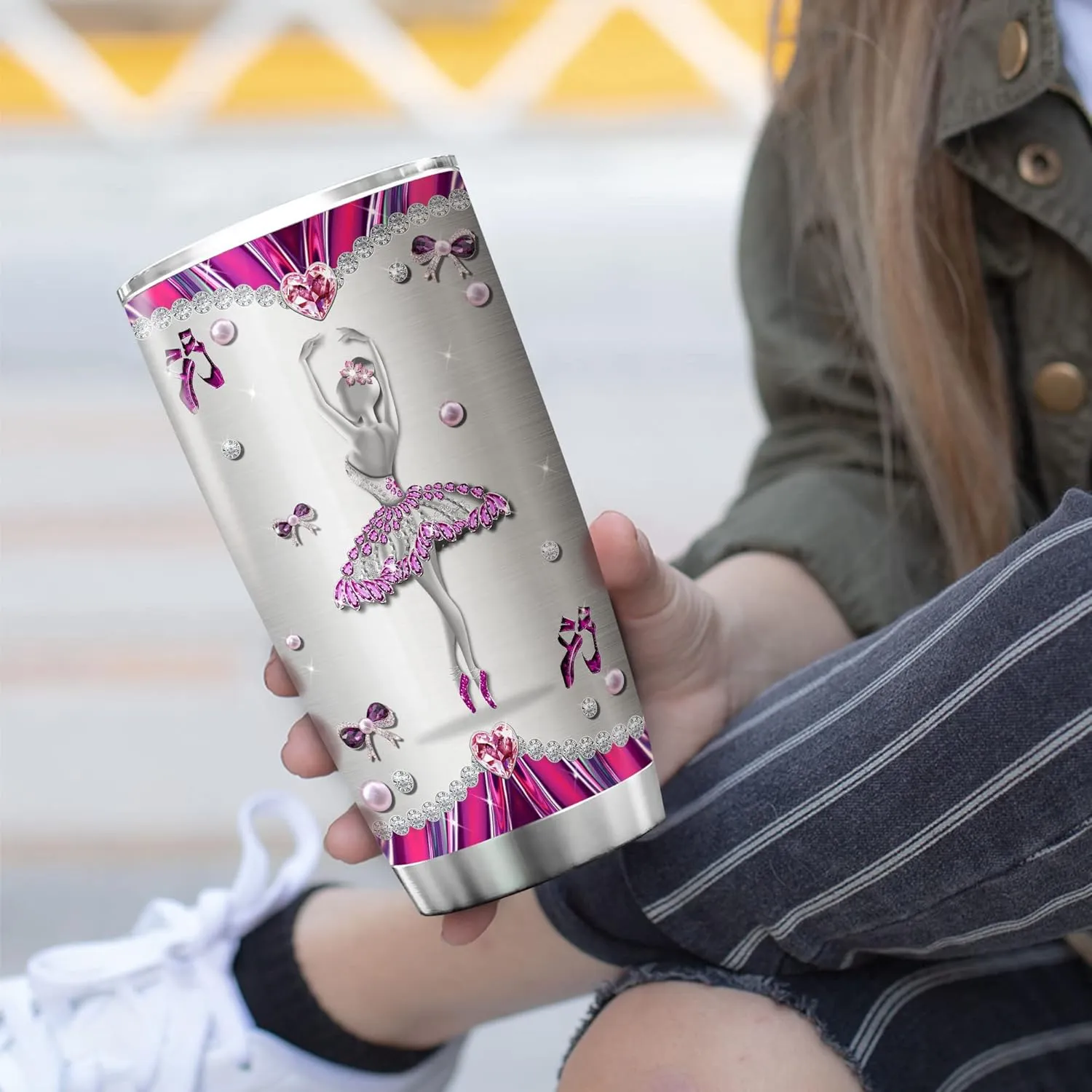 ZOXIX Dancing Tumbler With Name Stainless Steel Travel Mug 20oz Jewelry Style Ballet Dancer Gifts For Girls Birthday Present For Her Insulated Custom Coffee Cup Dance Lover Gift
