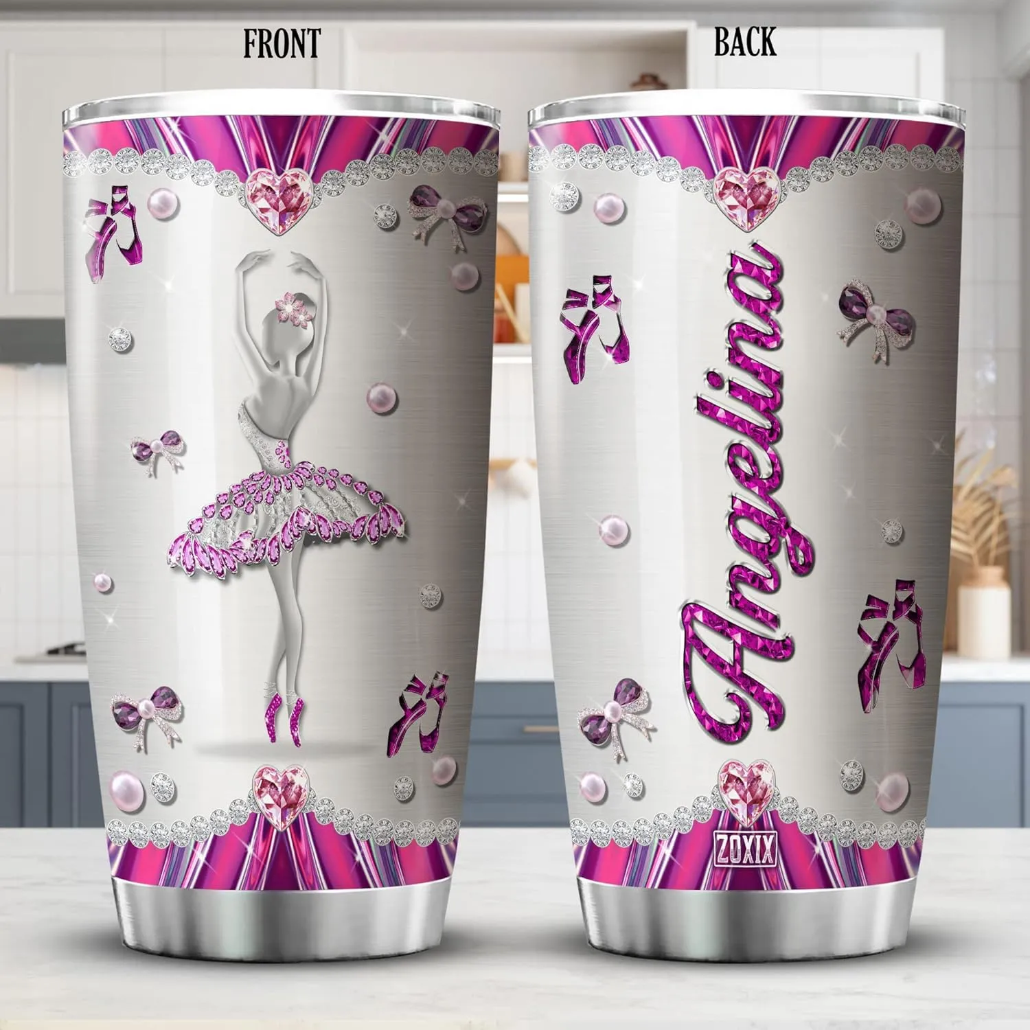 ZOXIX Dancing Tumbler With Name Stainless Steel Travel Mug 20oz Jewelry Style Ballet Dancer Gifts For Girls Birthday Present For Her Insulated Custom Coffee Cup Dance Lover Gift