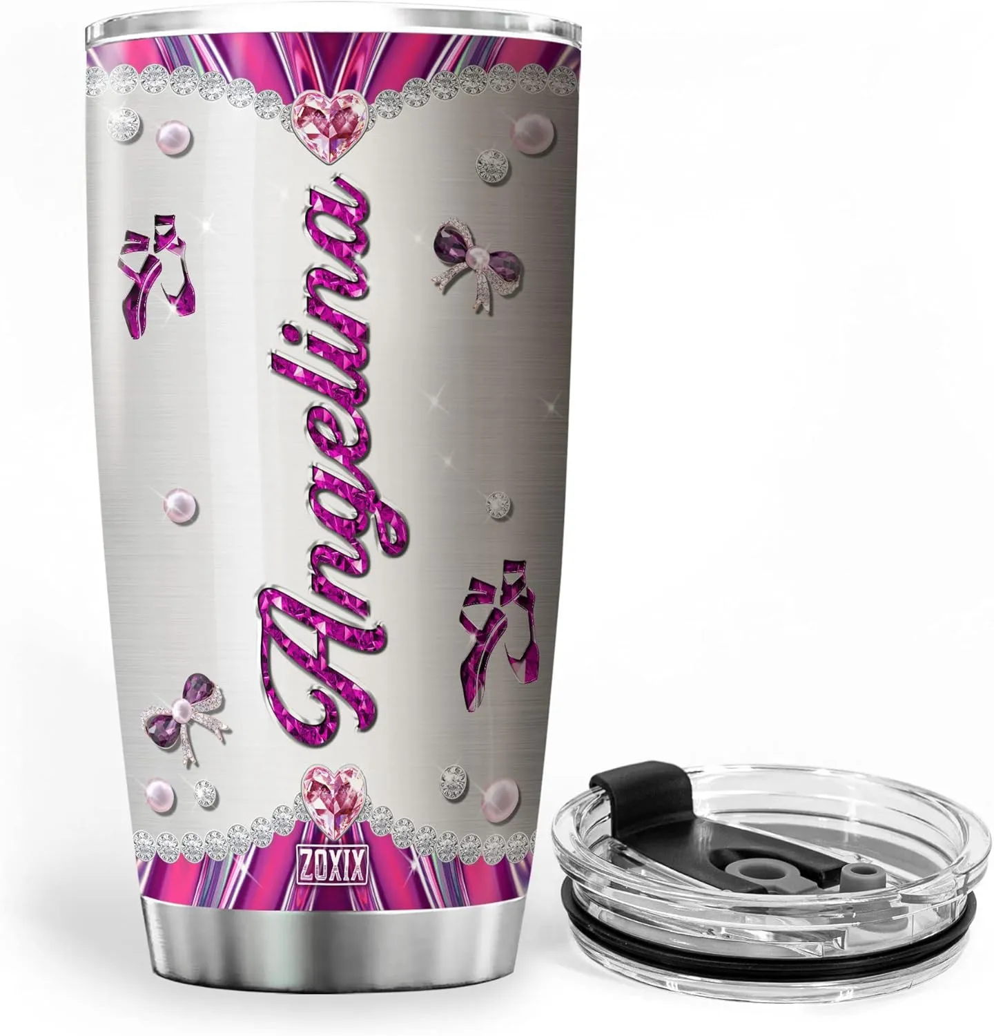 ZOXIX Dancing Tumbler With Name Stainless Steel Travel Mug 20oz Jewelry Style Ballet Dancer Gifts For Girls Birthday Present For Her Insulated Custom Coffee Cup Dance Lover Gift